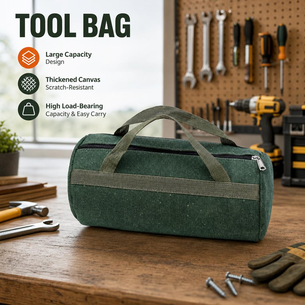 Heavy Equipment Operator - Robuste Grüne Leinwand-Zylinder-Werkzeugtasche Tragbarer Handwerkzeug-Organizer für