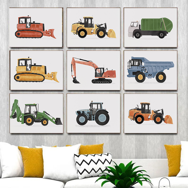 Heavy Equipment Background - Klassische Technologische Fortschritts Cartoon Auto Poster